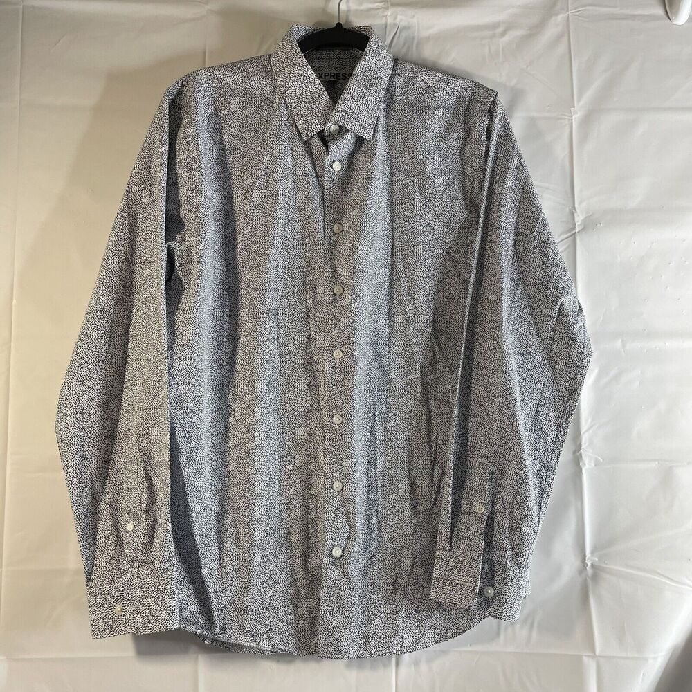 Express Shirt Men's Medium White Pattern Slim Fit